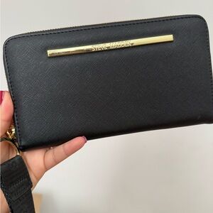 Steve Madden Black Wallet with Gold Bar Detail